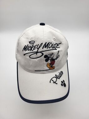 Disney White Mickey Mouse & Pluto Embroidered Baseball Cap with Navy Trim